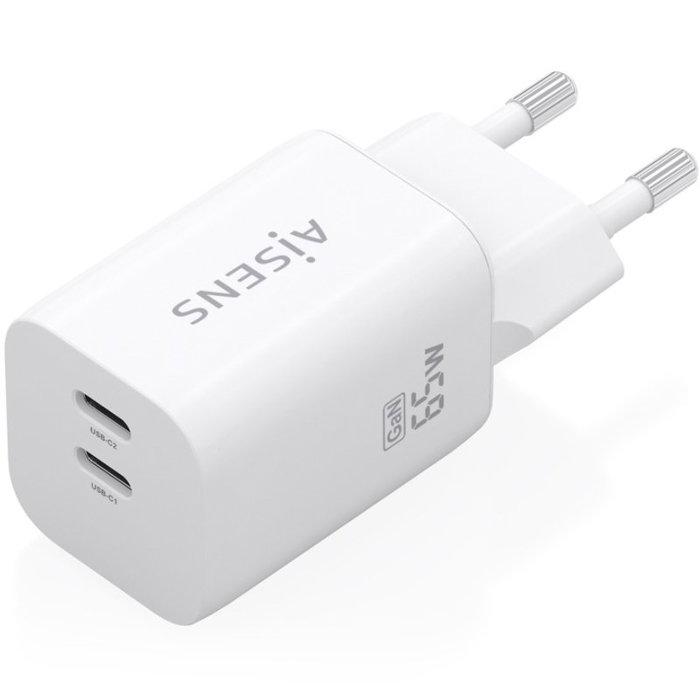 Aisens Cargador GaN 65W 2xUSB-C Blanco A110-1029